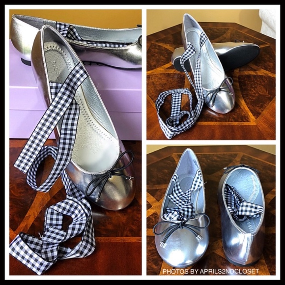 MADDEN GIRL SILVER RIBBON LACE UP BALLET FLATS A3C - Picture 5 of 8